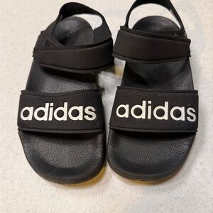 adidas Kids Black Sandals with White Logo Straps